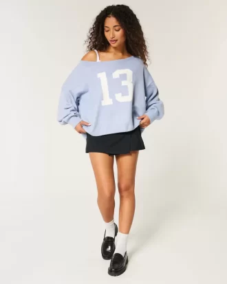 Hollister Comfy Cloud Easy Omuzdan Bağlamalı Numaralı Grafik Kazak
