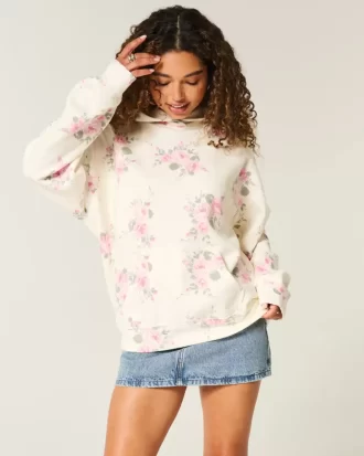 Hollister Feel Good Büyük Boy Çiçek Desenli Kapüşonlu Üst