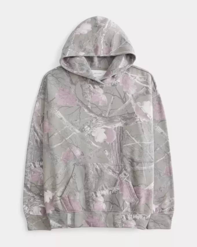 Hollister Feel Good Büyük Boy Kamuflaj Kapüşonlu Sweatshirt