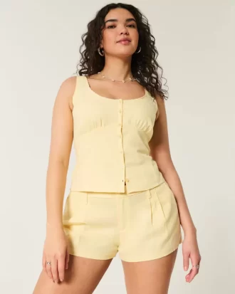 Hollister Livvy Düşük Bel Keten Karışımlı Şort