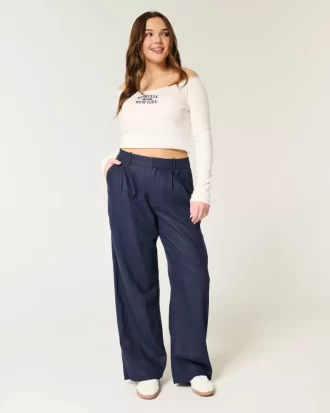 Hollister Livvy Ultra Yüksek Bel Keten Karışımlı Geniş Paça Pantolon