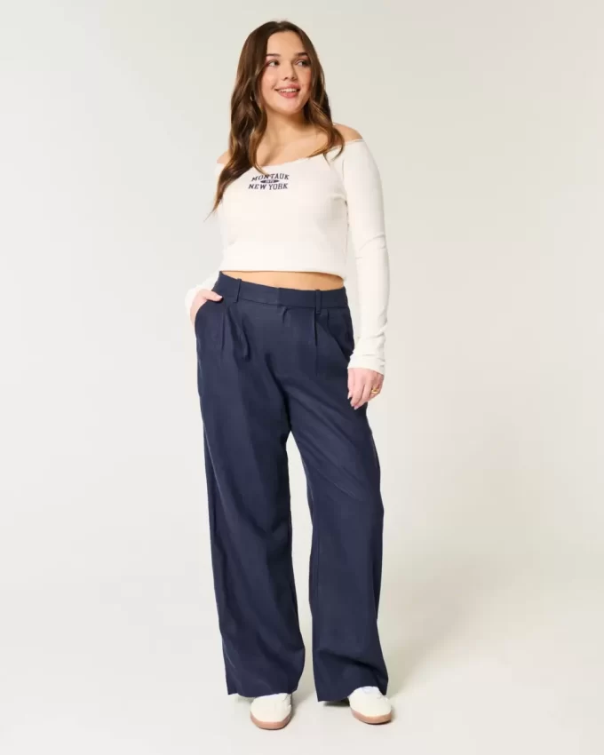 Hollister Livvy Ultra Yüksek Bel Keten Karışımlı Geniş Paça Pantolon Hollister Livvy Ultra Yüksek Bel Keten Karışımlı Geniş Paça Pantolon