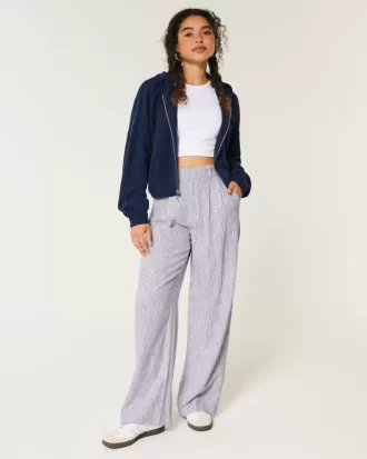 Hollister Livvy Ultra Yüksek Bel Keten Karışımlı Geniş Paça Pantolon