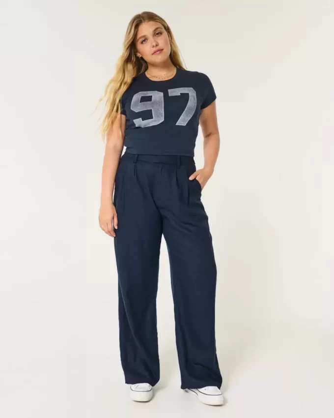 Hollister Livvy Ultra Yüksek Bel Keten Karışımlı Geniş Paça Pantolon Hollister Livvy Ultra Yüksek Bel Keten Karışımlı Geniş Paça Pantolon