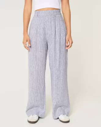 Hollister Livvy Ultra Yüksek Bel Keten Karışımlı Geniş Paça Pantolon