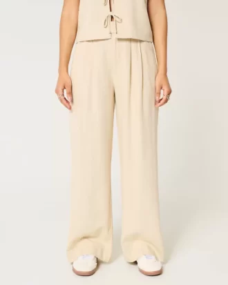 Hollister Livvy Ultra Yüksek Bel Keten Karışımlı Geniş Paça Pantolon
