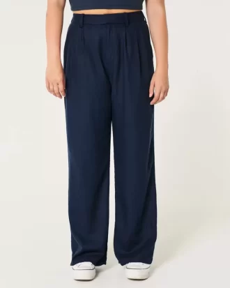 Hollister Livvy Ultra Yüksek Bel Keten Karışımlı Geniş Paça Pantolon