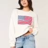 Hollister Rahat Bulut Amerikan Bayrağı Grafikli Mürettebat Kazak
