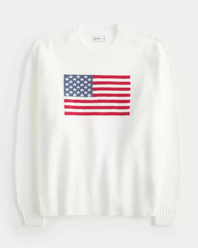 Hollister Rahat Bulut Amerikan Bayrağı Grafikli Mürettebat Kazak