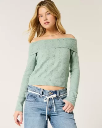 Hollister Rahat Bulut Dikişli Omuzdan Açık Kazak