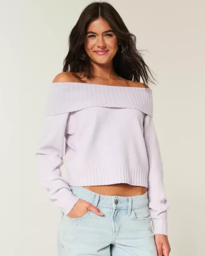 Hollister Rahat Bulut Katlanabilir Omuzdan Açık Kazak