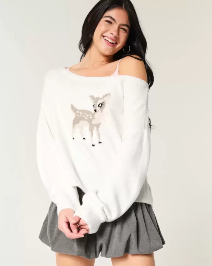 Hollister Rahat Bulut Kolay Omuzdan Askılı Geyik Desenli Kazak Hollister Rahat Bulut Kolay Omuzdan Askılı Geyik Desenli Kazak
