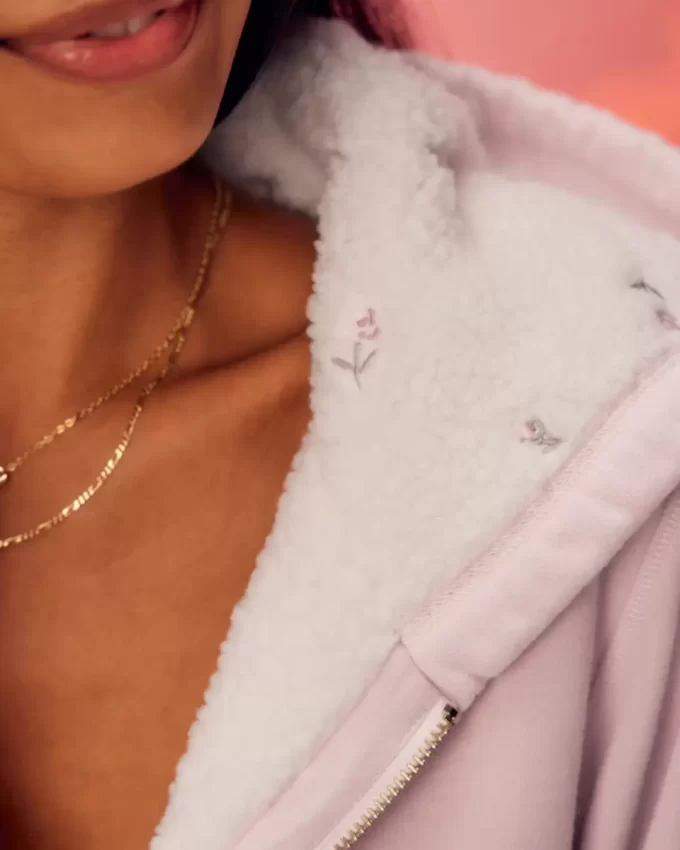 Hollister x Crocs Sherpa Astarlı Fermuarlı Kapüşonlu Üst