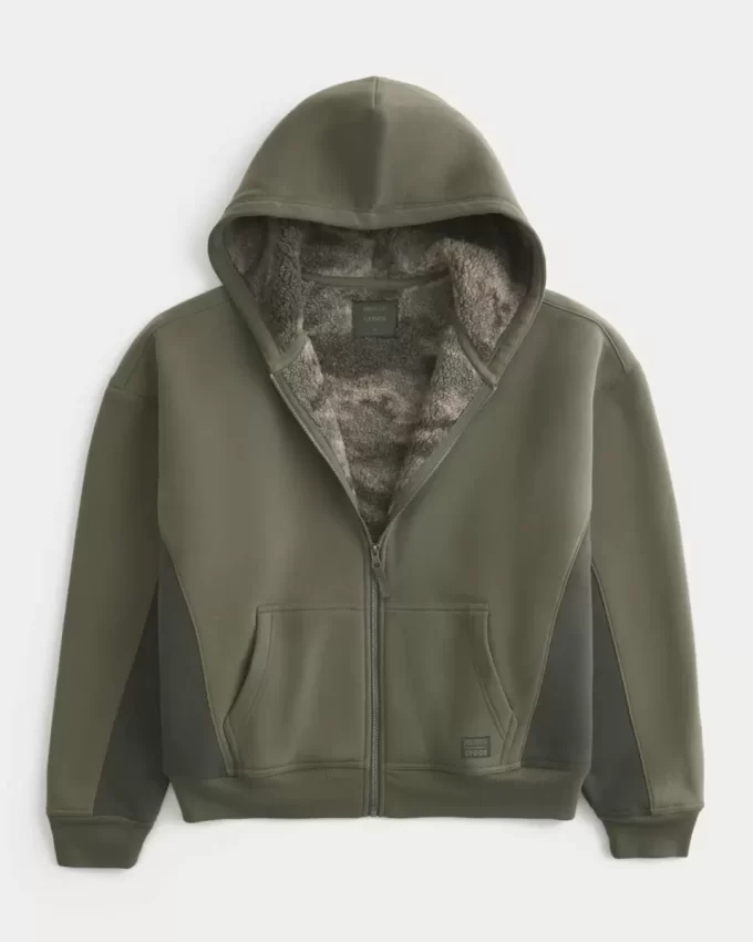 Hollister x Crocs Sherpa Astarlı Fermuarlı Kapüşonlu Üst
