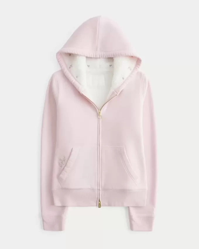 Hollister x Crocs Sherpa Astarlı Fermuarlı Kapüşonlu Üst