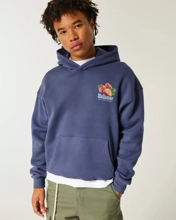 Çilek Logolu Grafik Kapüşonlu Sweatshirt