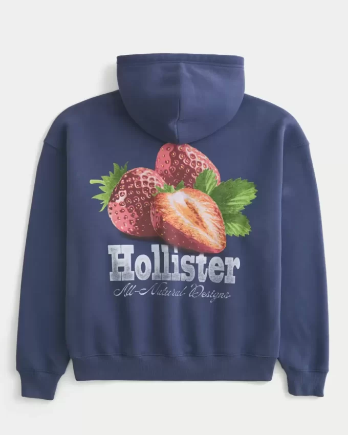 Çilek Logolu Grafik Kapüşonlu Sweatshirt
