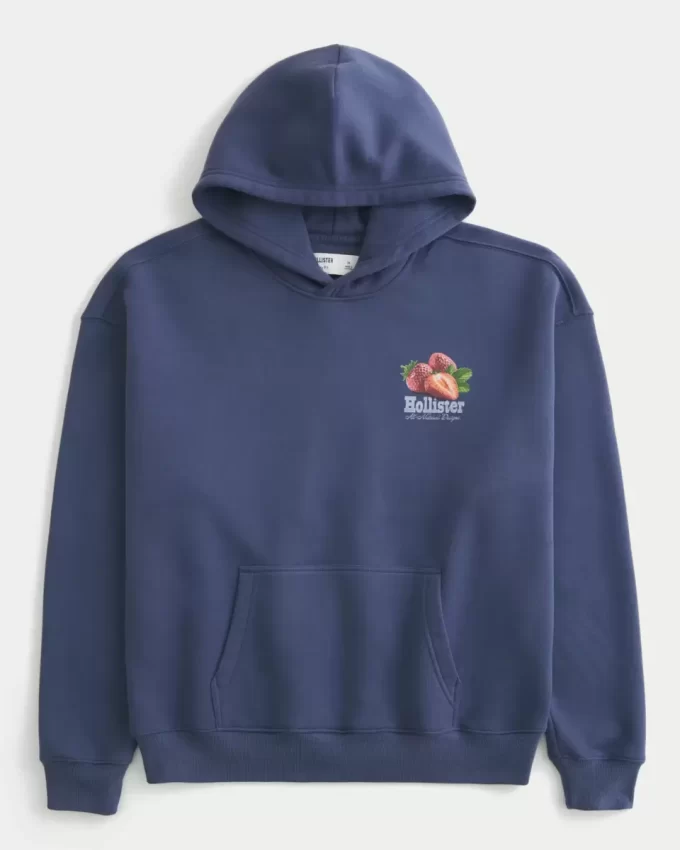 Çilek Logolu Grafik Kapüşonlu Sweatshirt