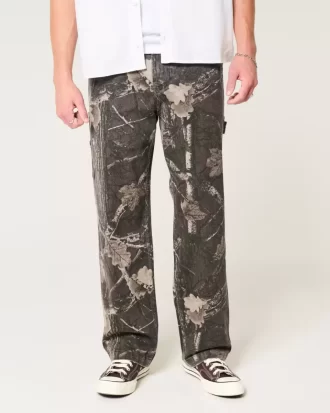 Kamuflajlı Bol Boyacı Kot Pantolonu