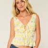 Keten Karışımlı Önden Bağlamalı Peplum Üst Keten Karışımlı Önden Bağlamalı Peplum Üst