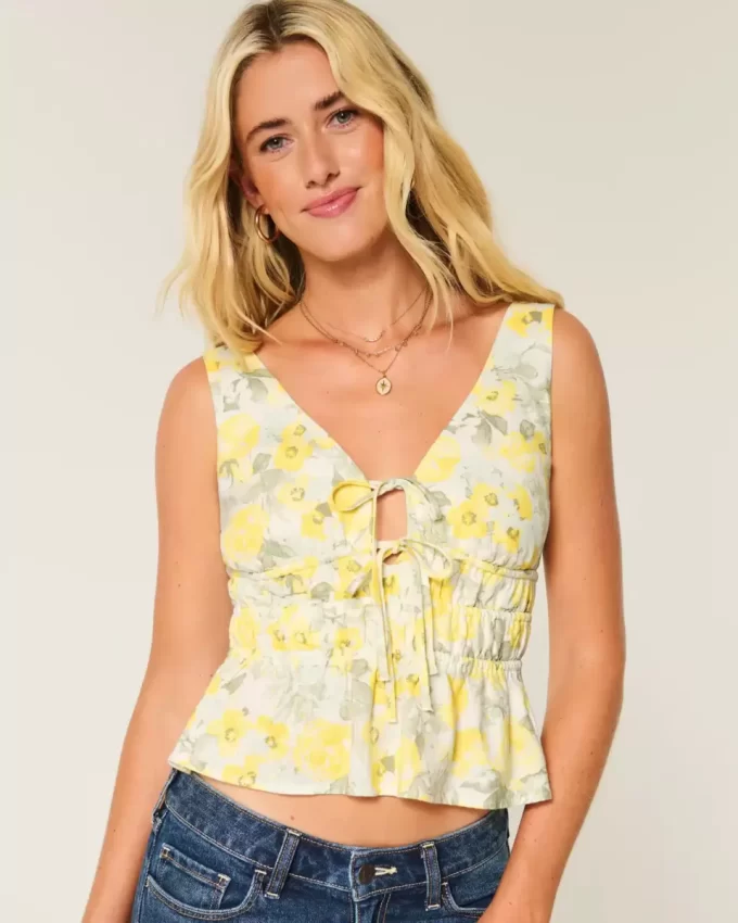 Keten Karışımlı Önden Bağlamalı Peplum Üst Keten Karışımlı Önden Bağlamalı Peplum Üst