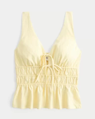 Keten Karışımlı Önden Bağlamalı Peplum Üst