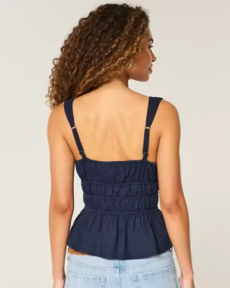 Keten Karışımlı Önden Bağlamalı Peplum Üst