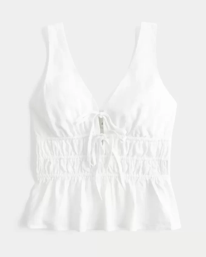 Keten Karışımlı Önden Bağlamalı Peplum Üst Keten Karışımlı Önden Bağlamalı Peplum Üst