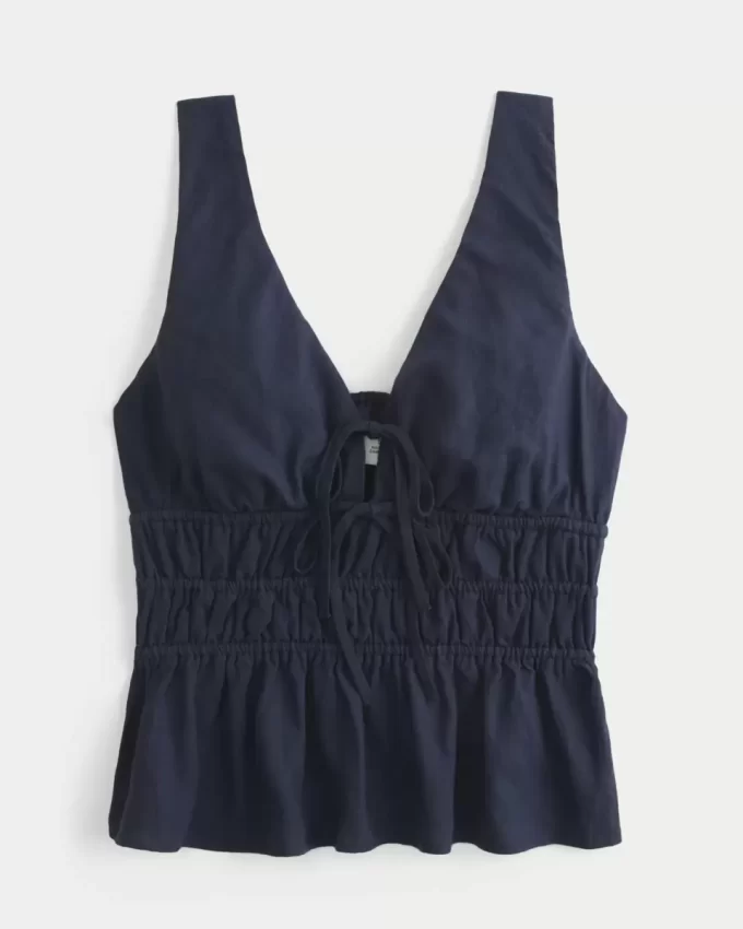 Keten Karışımlı Önden Bağlamalı Peplum Üst Keten Karışımlı Önden Bağlamalı Peplum Üst