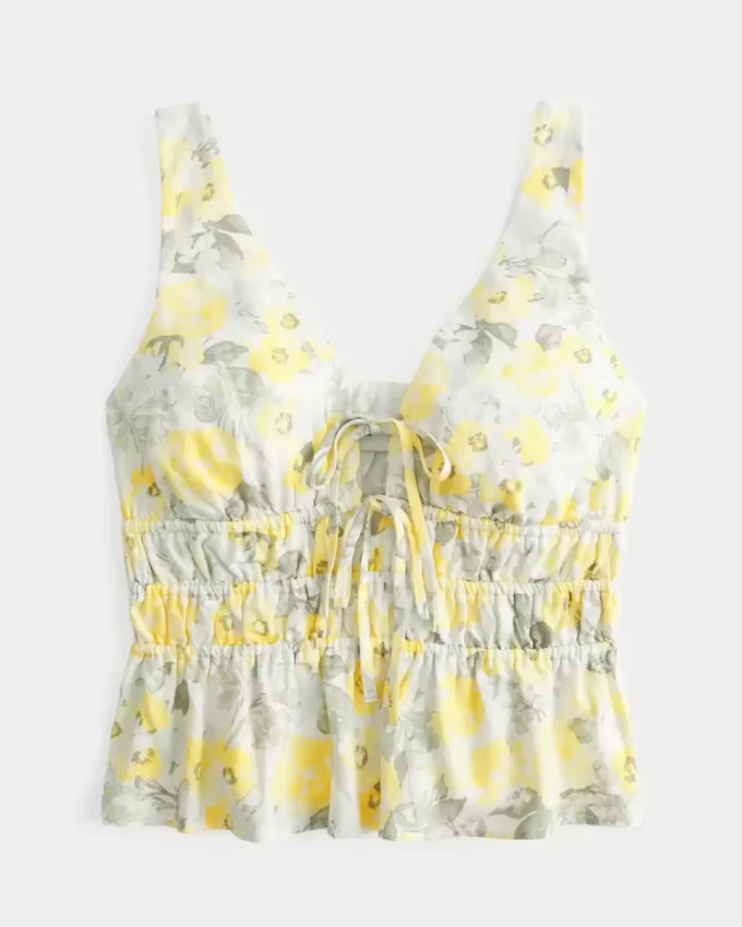 Keten Karışımlı Önden Bağlamalı Peplum Üst Keten Karışımlı Önden Bağlamalı Peplum Üst