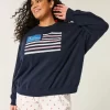 Kolay Amerikan Bayrağı Grafikli Mürettebat Sweatshirt