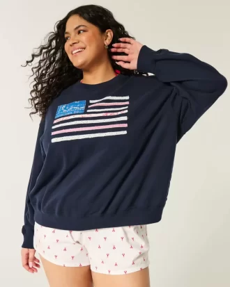 Kolay Amerikan Bayrağı Grafikli Mürettebat Sweatshirt