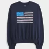 Kolay Amerikan Bayrağı Grafikli Mürettebat Sweatshirt