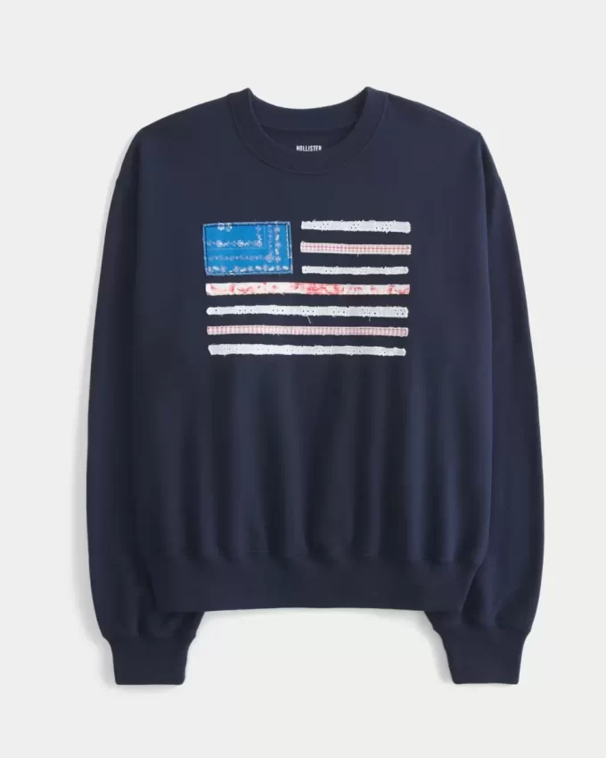 Kolay Amerikan Bayrağı Grafikli Mürettebat Sweatshirt