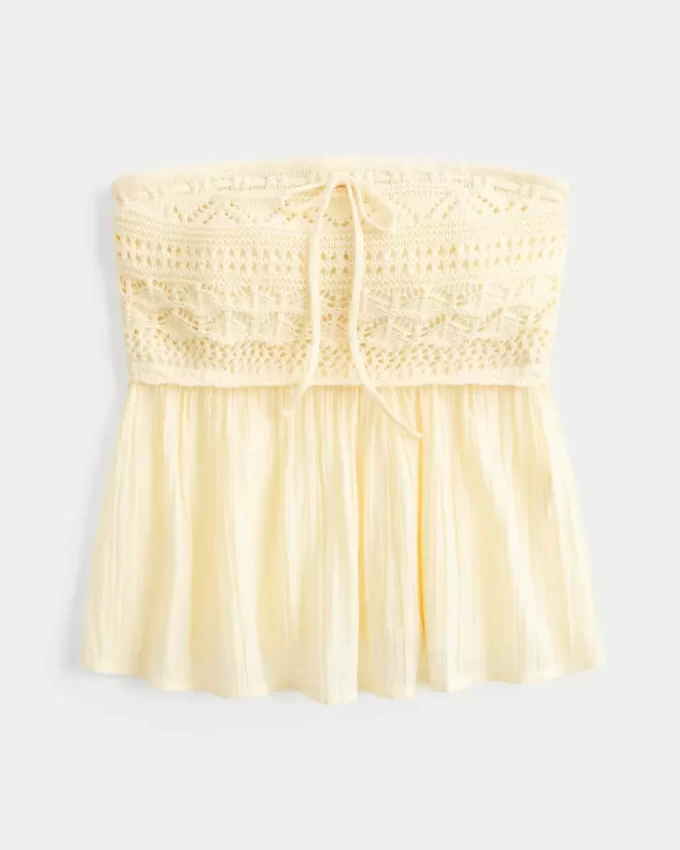Kolay Askısız Tığ İşi Karışık Babydoll Üst