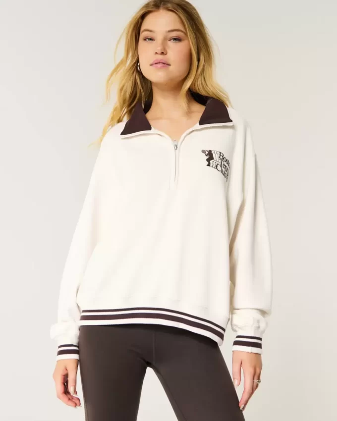 Kolay Boston Tenis Kulübü Grafikli Yarım Fermuarlı Sweatshirt