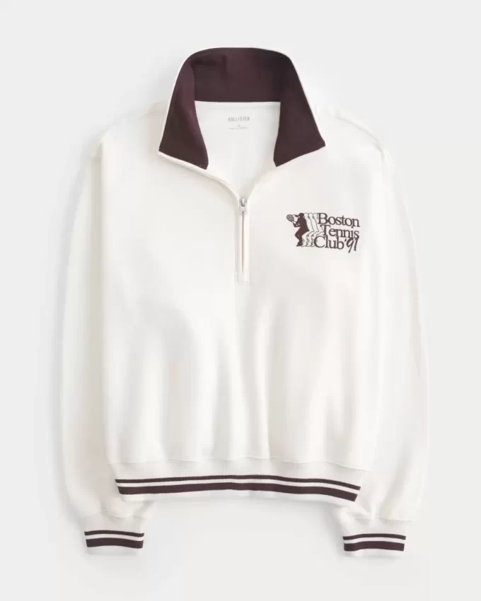 Kolay Boston Tenis Kulübü Grafikli Yarım Fermuarlı Sweatshirt