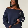 Kolay Grafik Çift Omuz Açık Sweatshirt