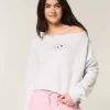 Kolay Grafik Çift Omuz Açık Sweatshirt