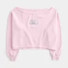 Kolay Grafik Çift Omuz Açık Sweatshirt