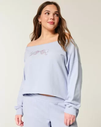 Kolay Grafik Çift Omuz Açık Sweatshirt