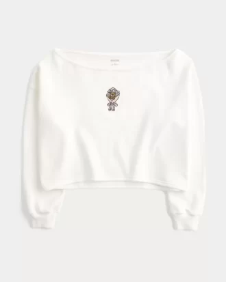 Kolay Grafik Çift Omuz Açık Sweatshirt