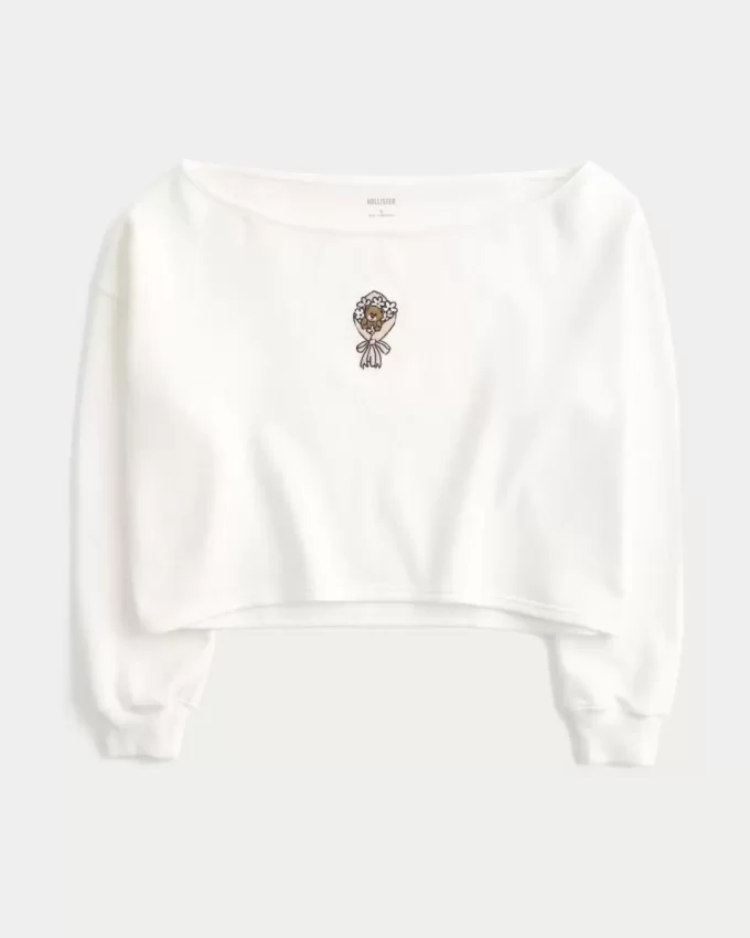 Kolay Grafik Çift Omuz Açık Sweatshirt