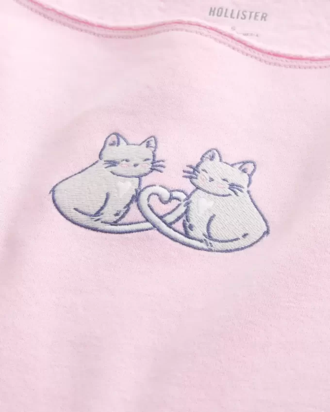 Kolay Grafik Çift Omuz Açık Sweatshirt