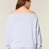 Kolay Grafik Çift Omuz Açık Sweatshirt