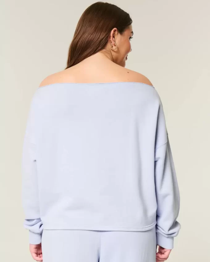 Kolay Grafik Çift Omuz Açık Sweatshirt