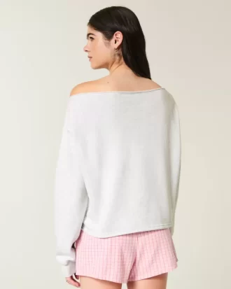Kolay Grafik Çift Omuz Açık Sweatshirt