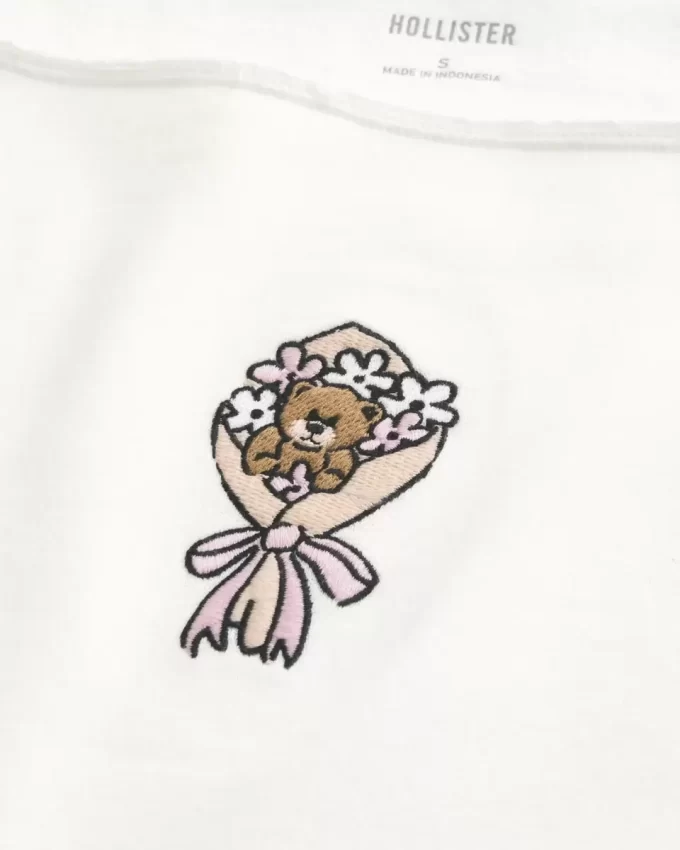 Kolay Grafik Çift Omuz Açık Sweatshirt
