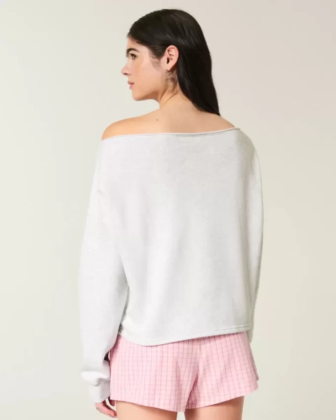 Kolay Grafik Çift Omuz Açık Sweatshirt