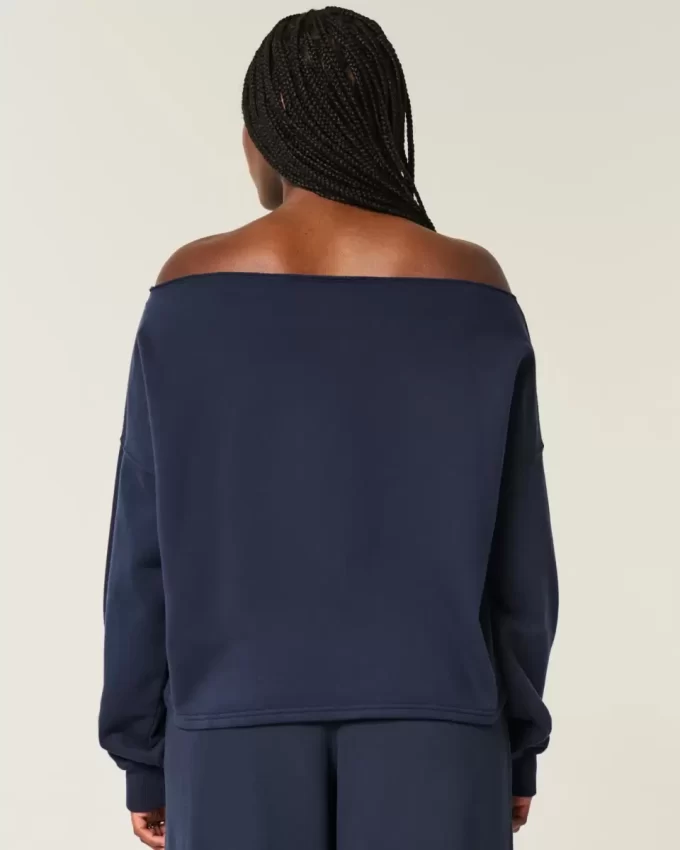 Kolay Grafik Çift Omuz Açık Sweatshirt